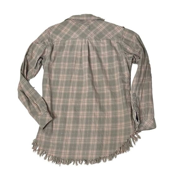 CURRENT ELLIOTT Plaid Shirt The Prep School Fray Pink Taupe Tinsel Size 2 - Picture 6 of 12